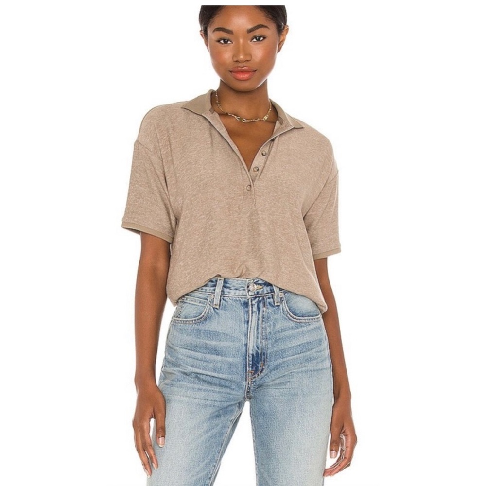 Revolve Richer Poorer Women’s Cozy Knit Brown Polo Short Sleeve Lightweight S